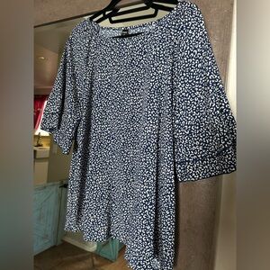 Navy Blue Animal Print Ruffle Sleeve Blouse 1X – Flowy & Feminine